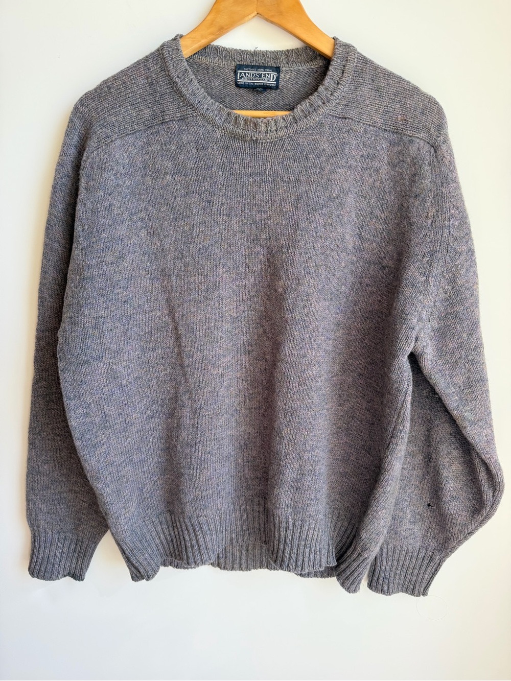 VTG Lands End Shetland Wool Made in UK Mens L Some Holes